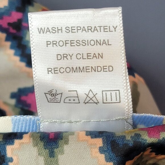 Vintage 90s Satin Mini Skirt Women Medium 8 Geometric A-line Formal Pockets Fall - Picture 13 of 14